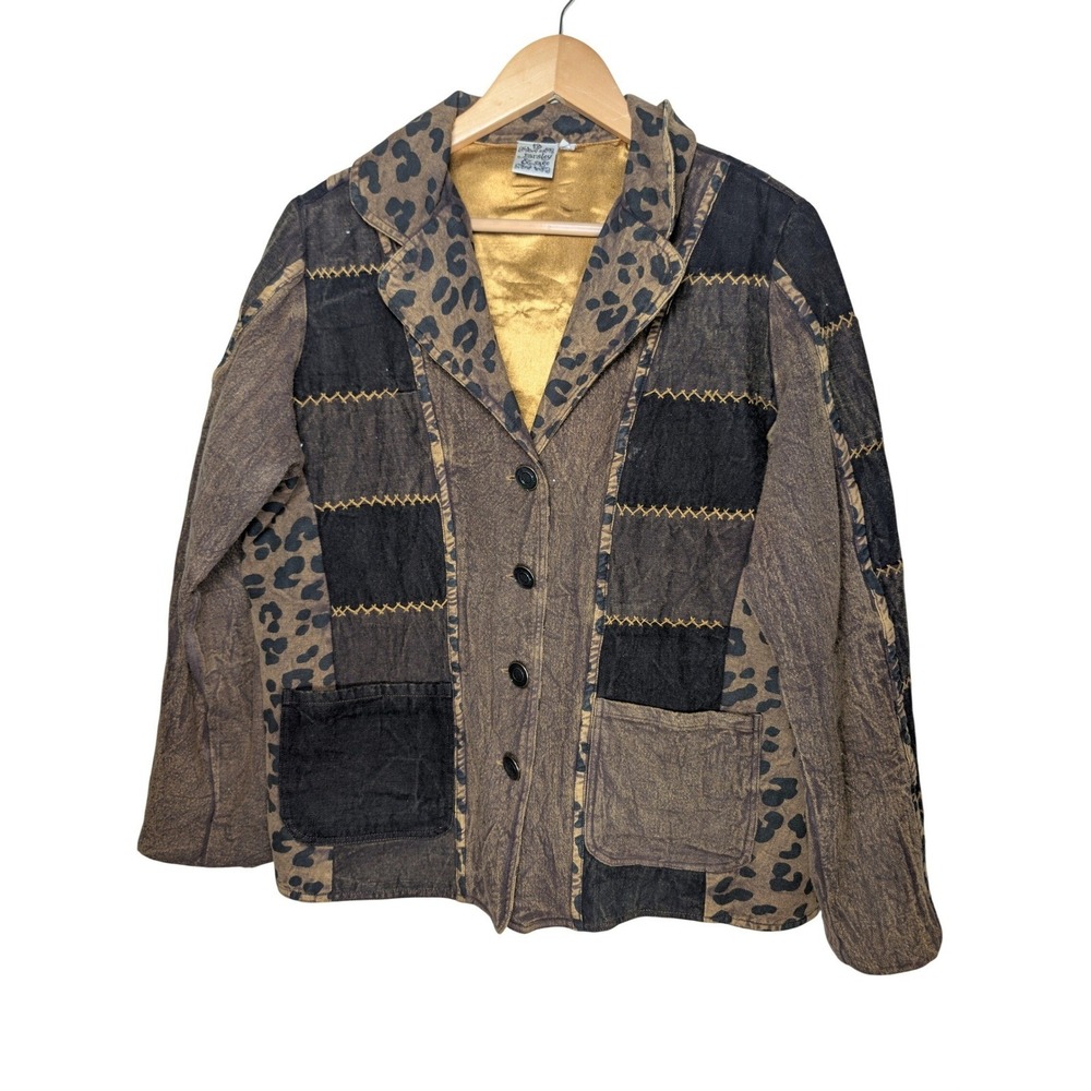 Parsley & Sage Womens Patchwork‎ Leopard Print Cotton Button Front Jacket Large